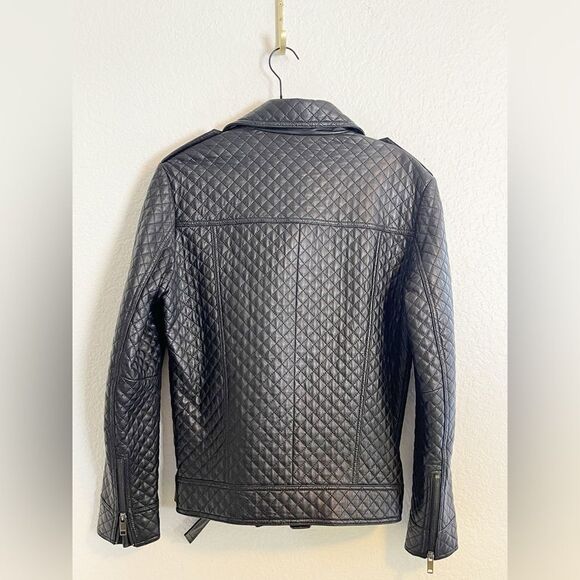 Burberry London quilted black Leather moto Jacket M - Picture 4 of 12